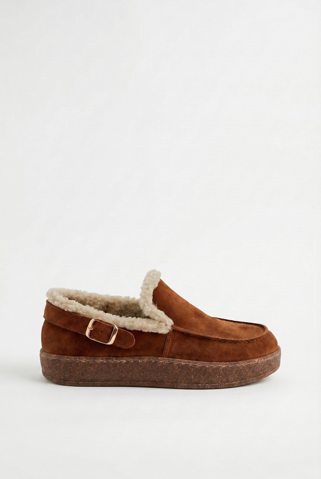 Calzoria taba süet kürk astarlı slip-on rose gold toka krep taban