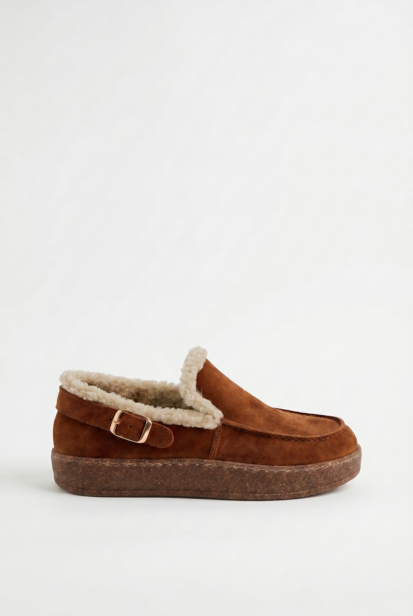 Calzoria taba süet kürk astarlı slip-on rose gold toka krep taban