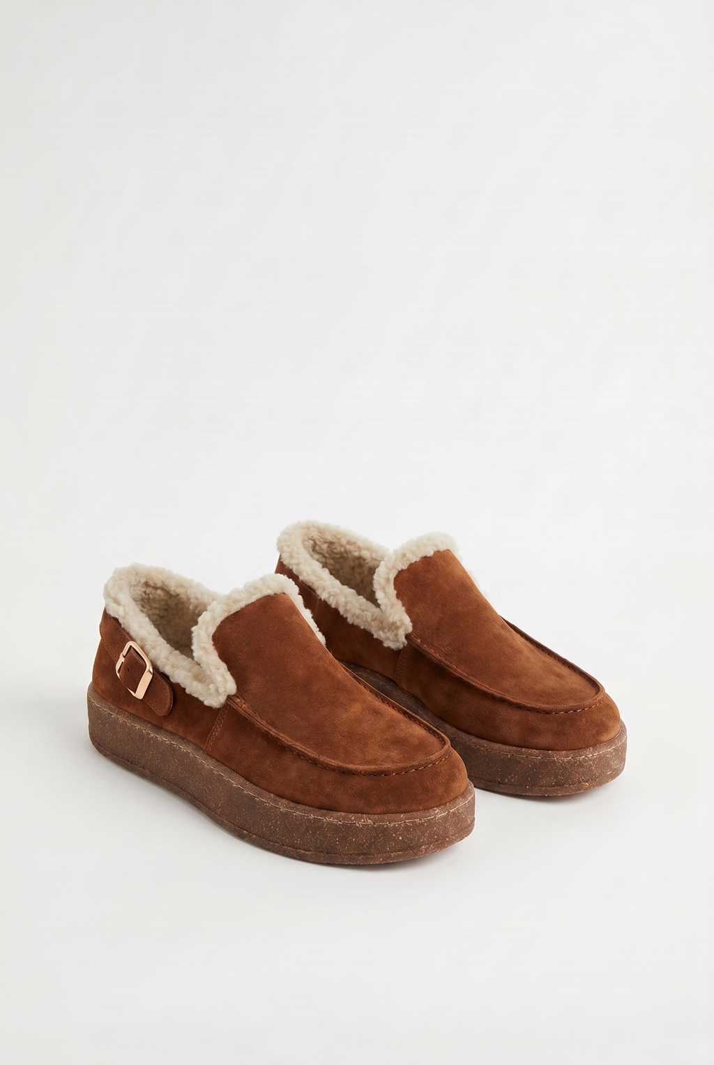 Calzoria taba süet kürk astarlı slip-on rose gold toka krep taban