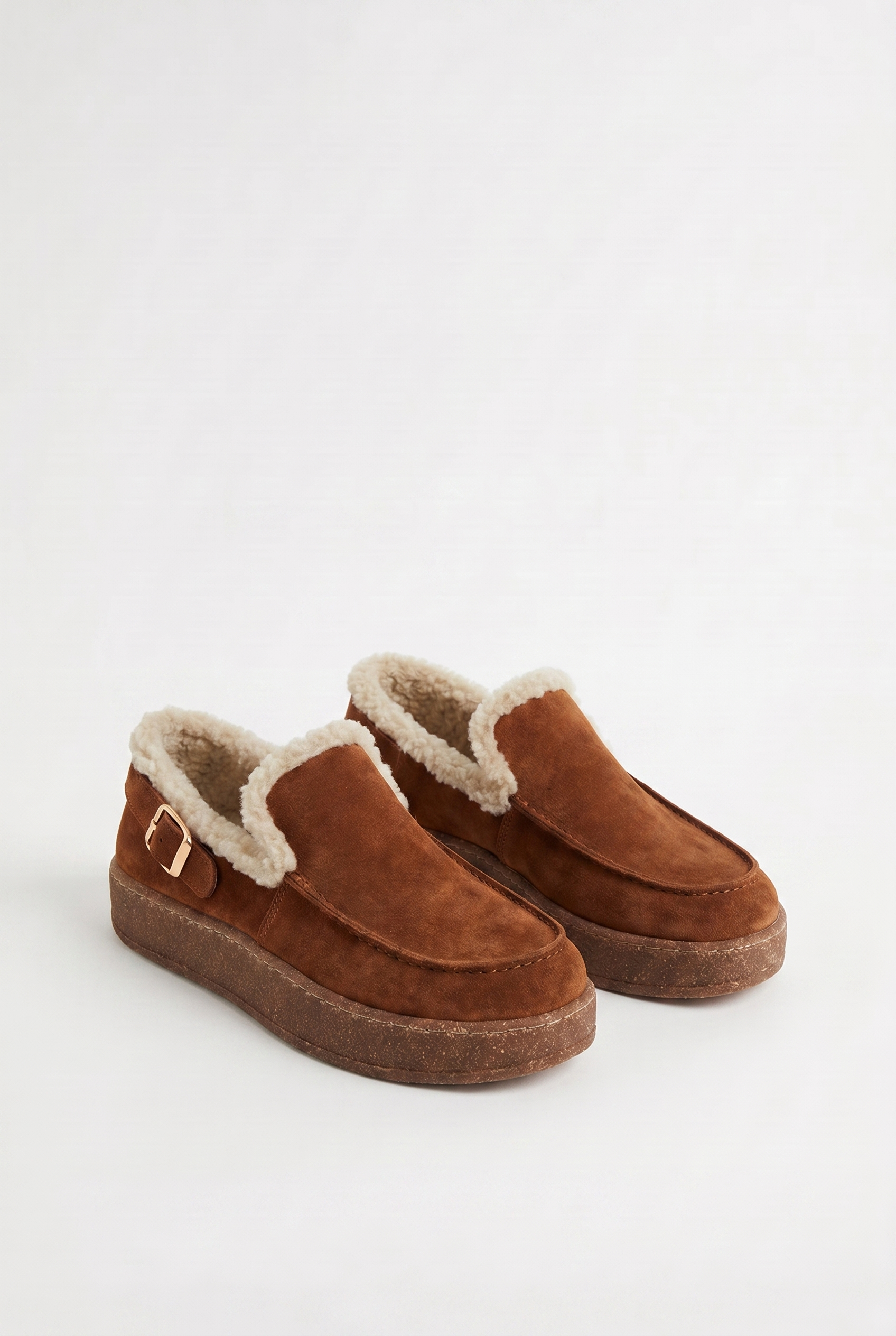 Calzoria taba süet kürk astarlı slip-on rose gold toka krep taban