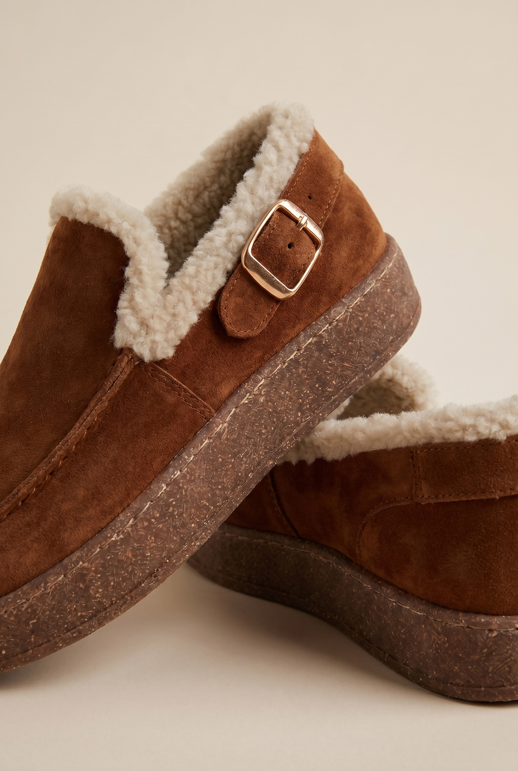 Calzoria taba süet kürk astarlı slip-on rose gold toka krep taban
