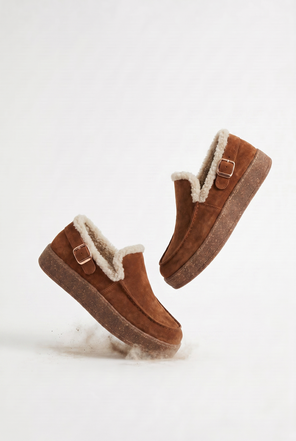 Calzoria taba süet kürk astarlı slip-on rose gold toka krep taban