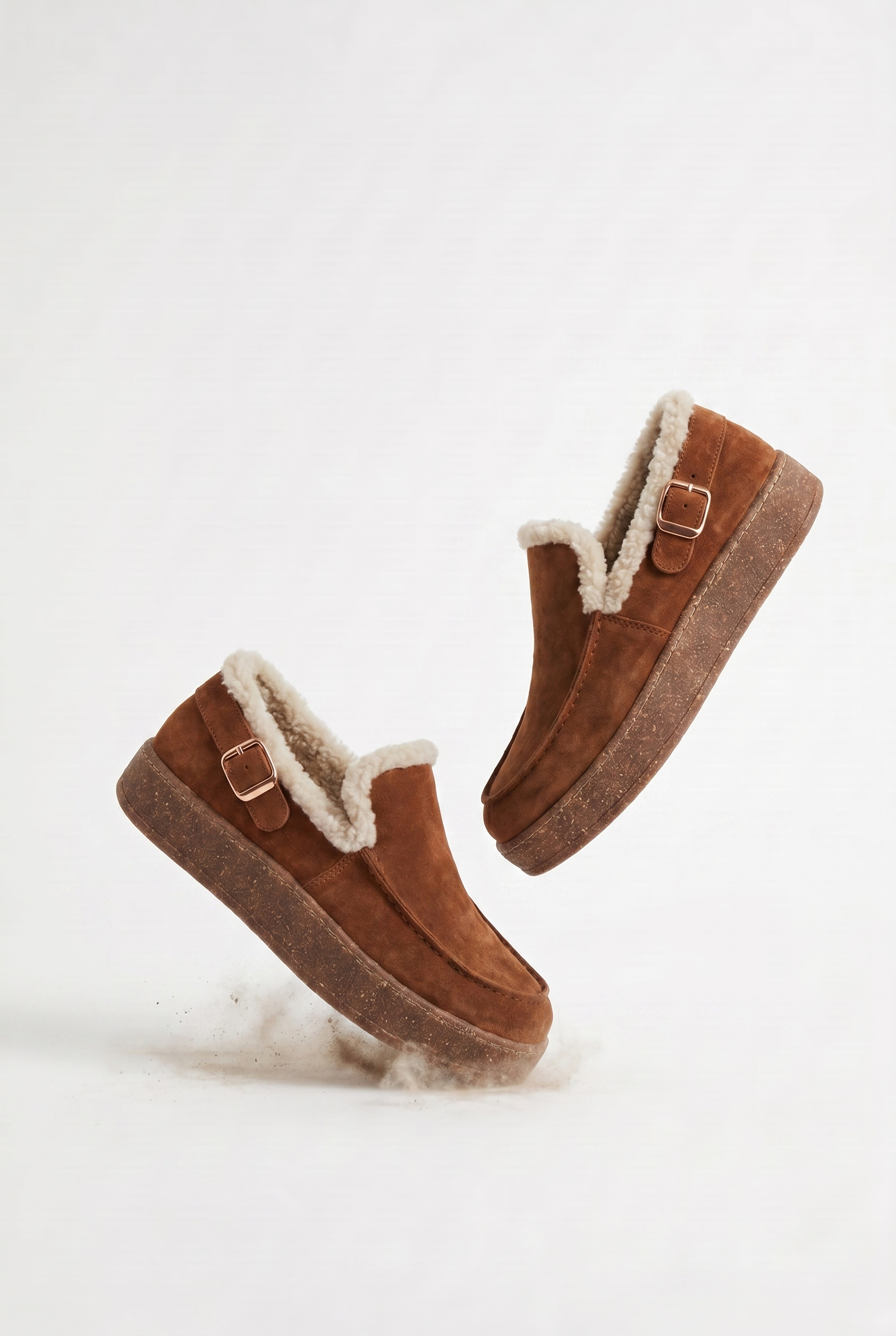 Calzoria taba süet kürk astarlı slip-on rose gold toka krep taban