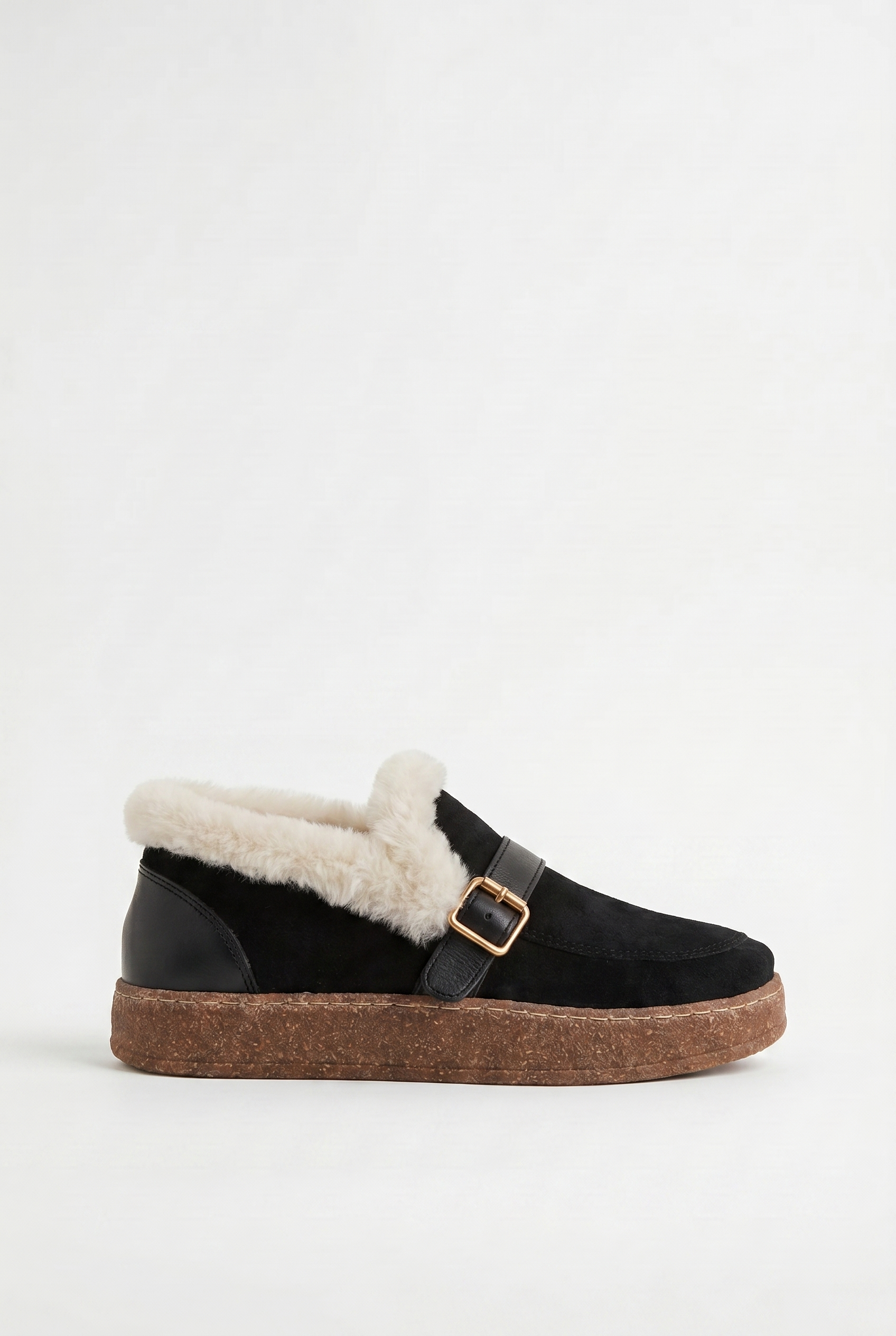 Calzoria siyah süet kürk astarlı slip-on rose gold toka