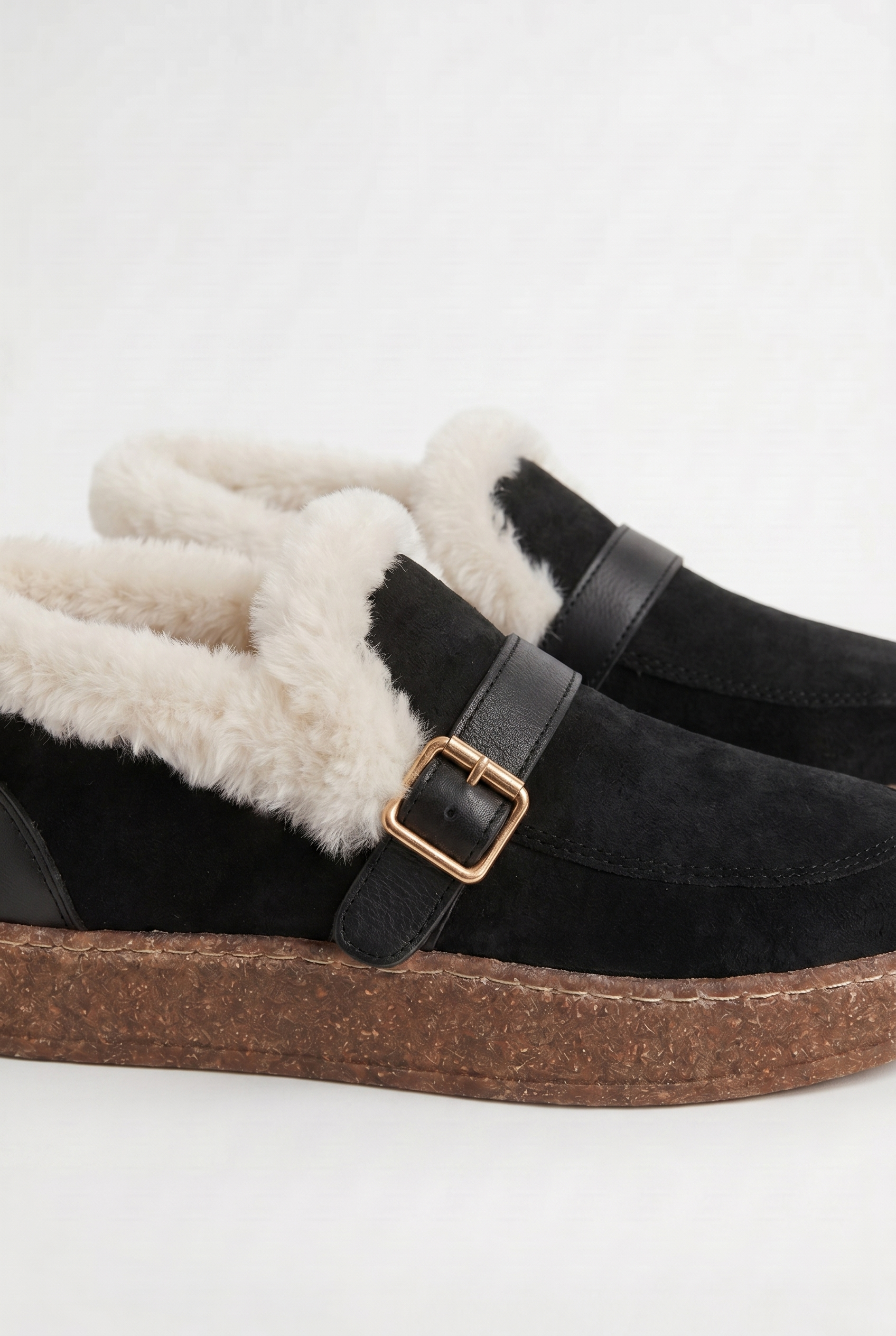 Calzoria siyah süet kürk astarlı slip-on rose gold toka