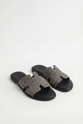 Calzoria gri örgü rafya H-slide sandalet siyah taban
