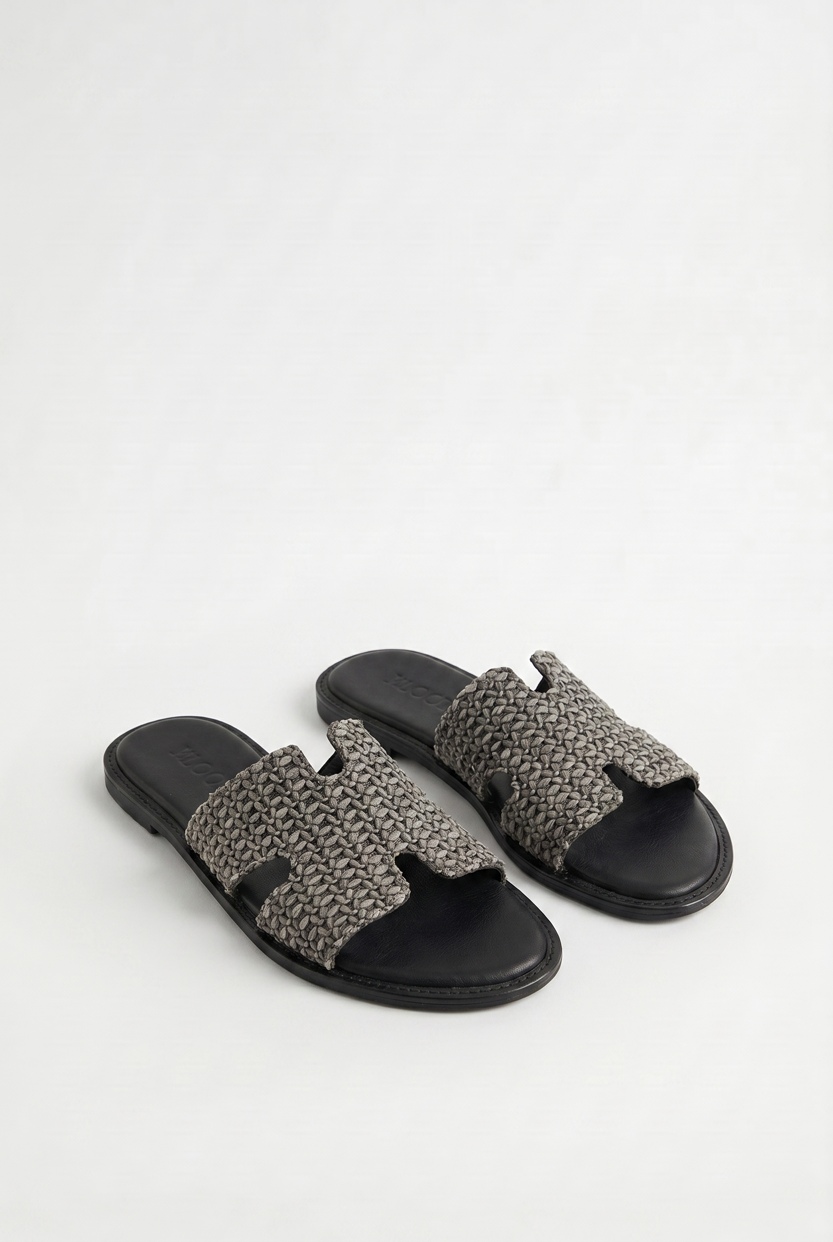 Calzoria gri örgü rafya H-slide sandalet siyah taban