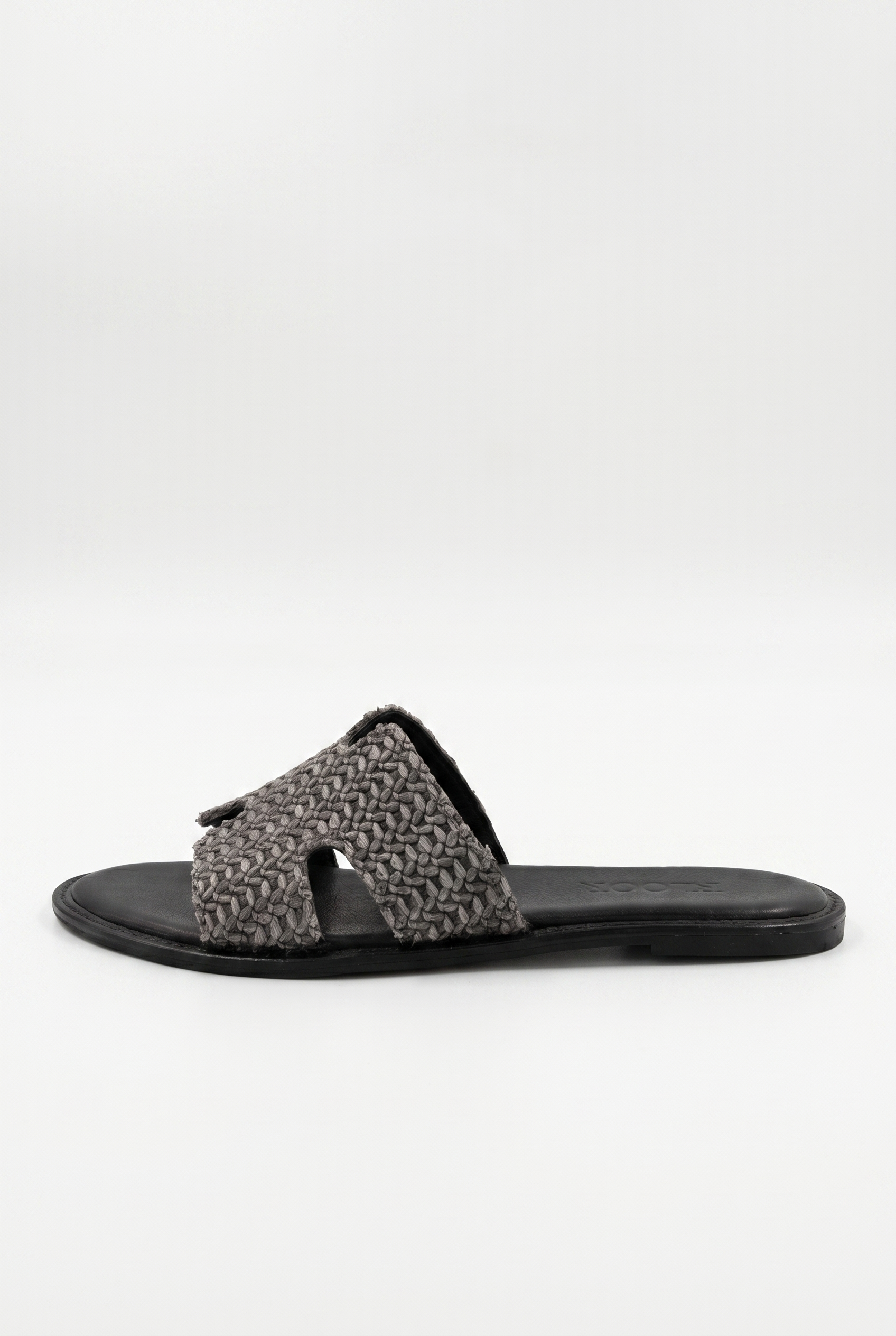 Calzoria gri örgü rafya H-slide sandalet siyah taban