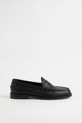 Calzoria siyah pebble grain deri penny loafer