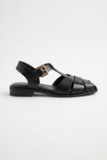 Calzoria siyah deri fisherman sandalet rose gold toka slingback