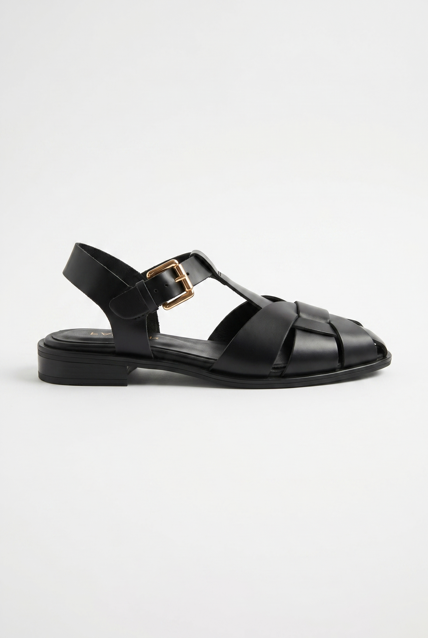 Calzoria siyah deri fisherman sandalet rose gold toka slingback