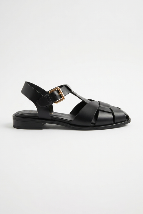 Calzoria siyah deri fisherman sandalet rose gold toka slingback