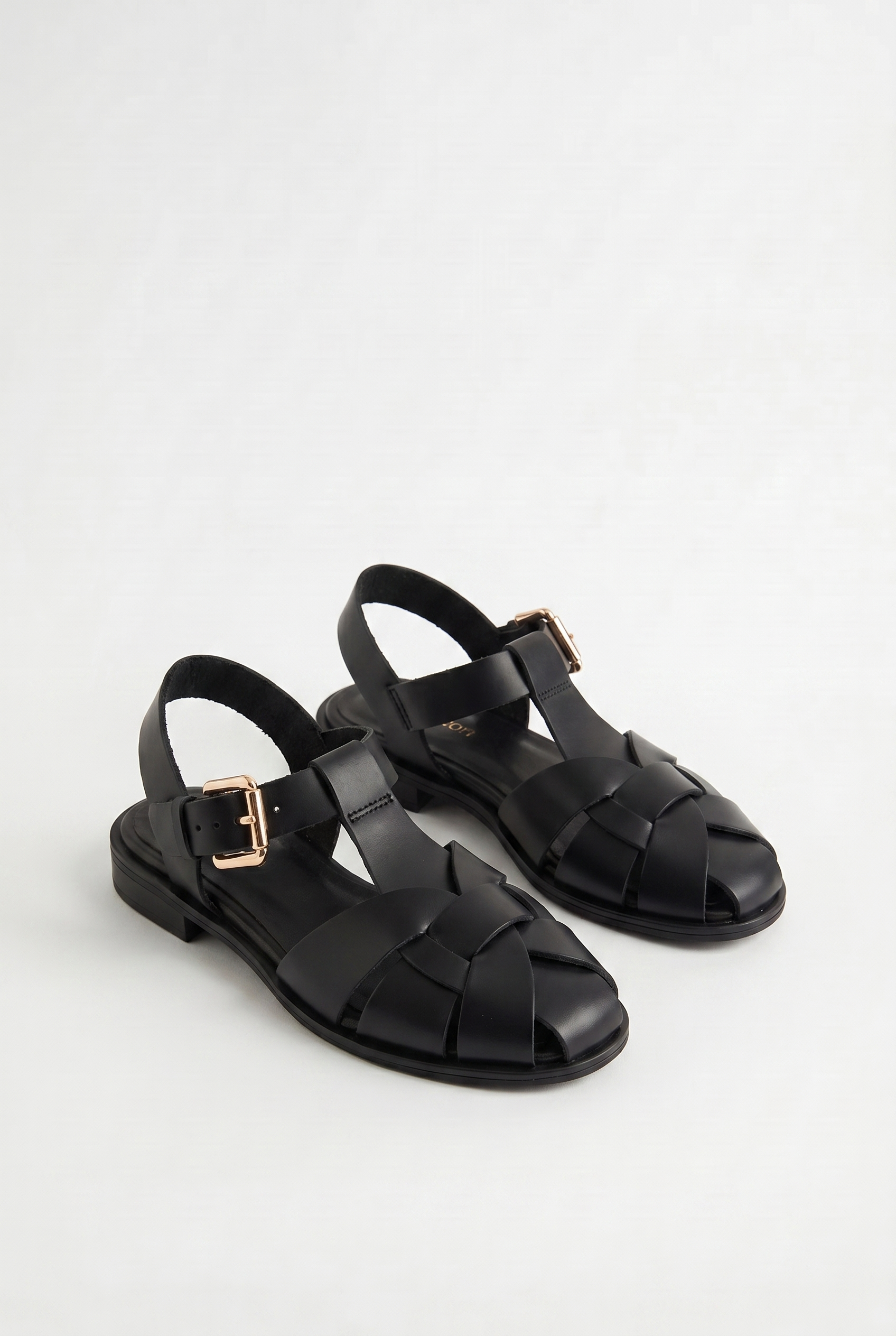 Calzoria siyah deri fisherman sandalet rose gold toka slingback