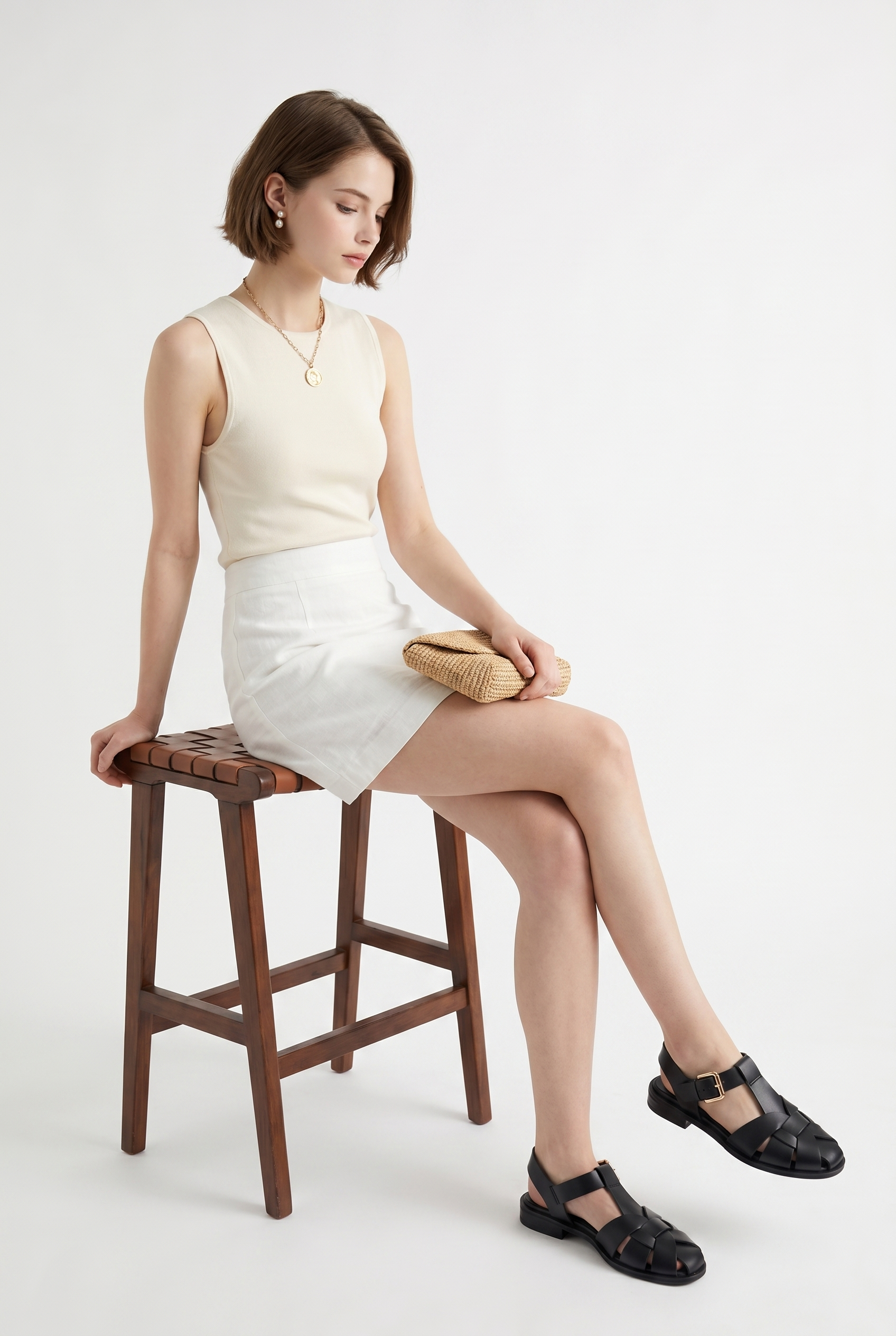 Calzoria siyah deri fisherman sandalet rose gold toka slingback