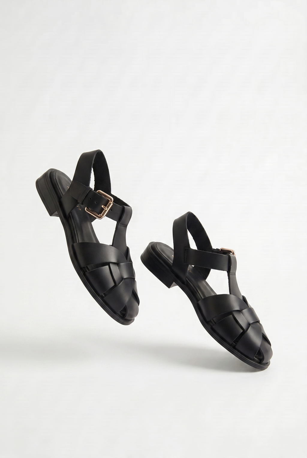 Calzoria siyah deri fisherman sandalet rose gold toka slingback