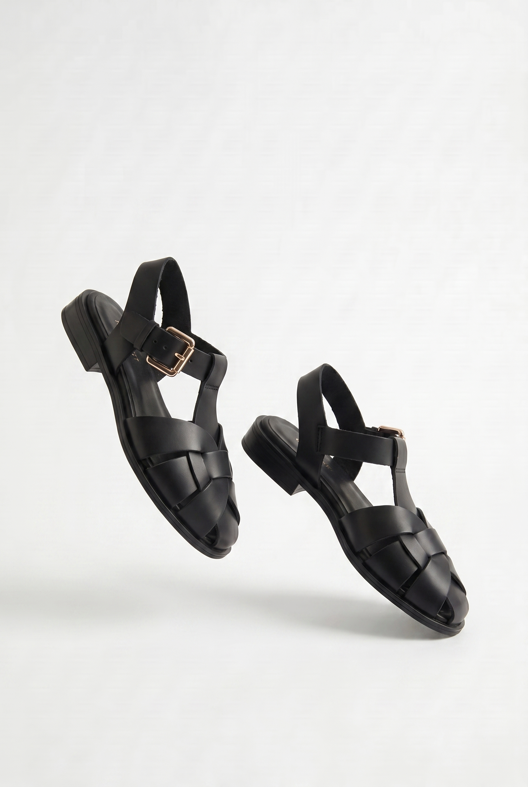 Calzoria siyah deri fisherman sandalet rose gold toka slingback