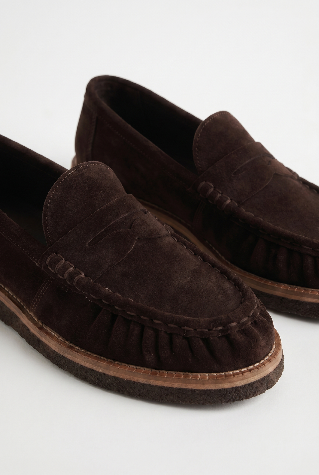 Calzoria koyu kahve süet penny loafer kalın krep taban