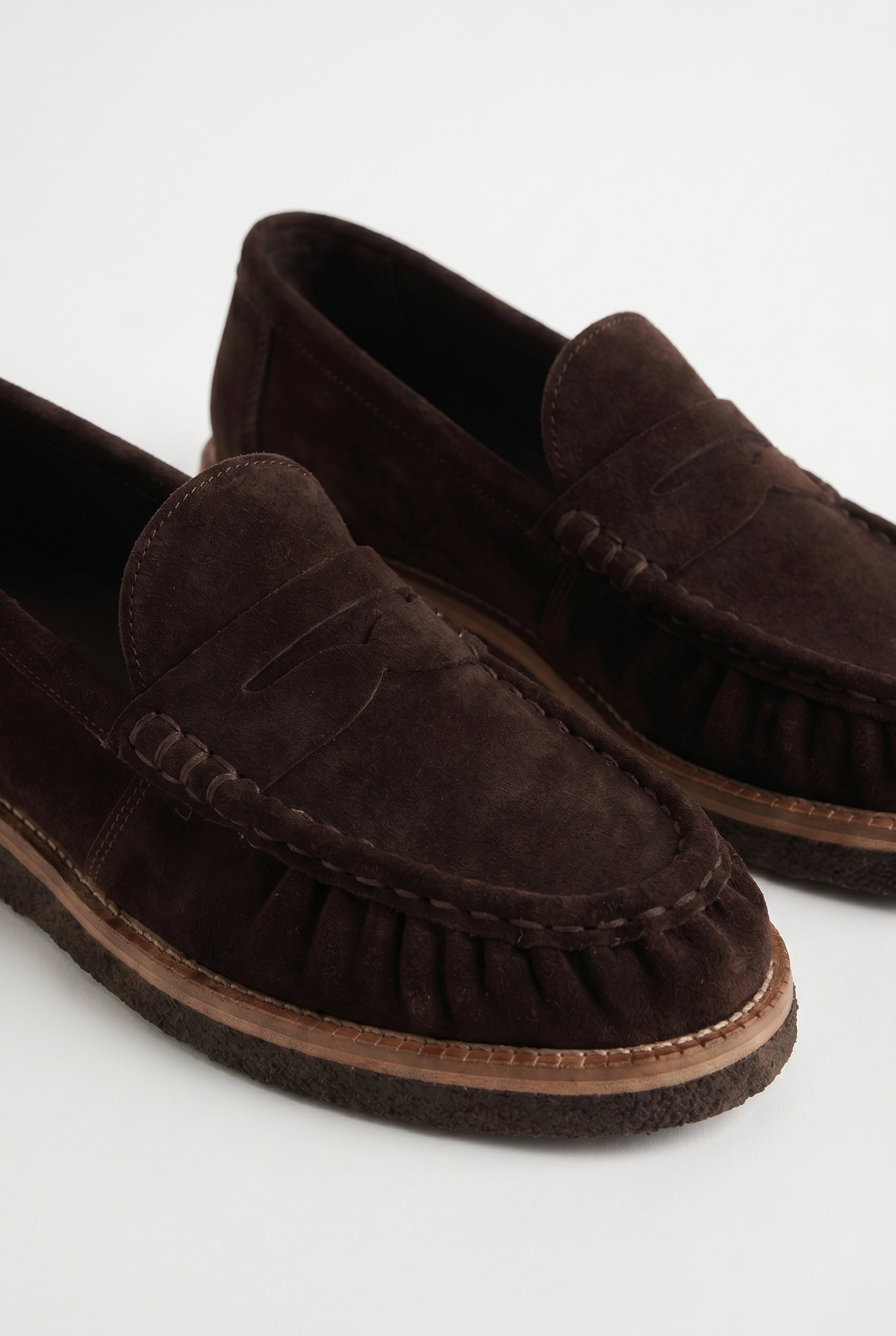 Calzoria koyu kahve süet penny loafer kalın krep taban