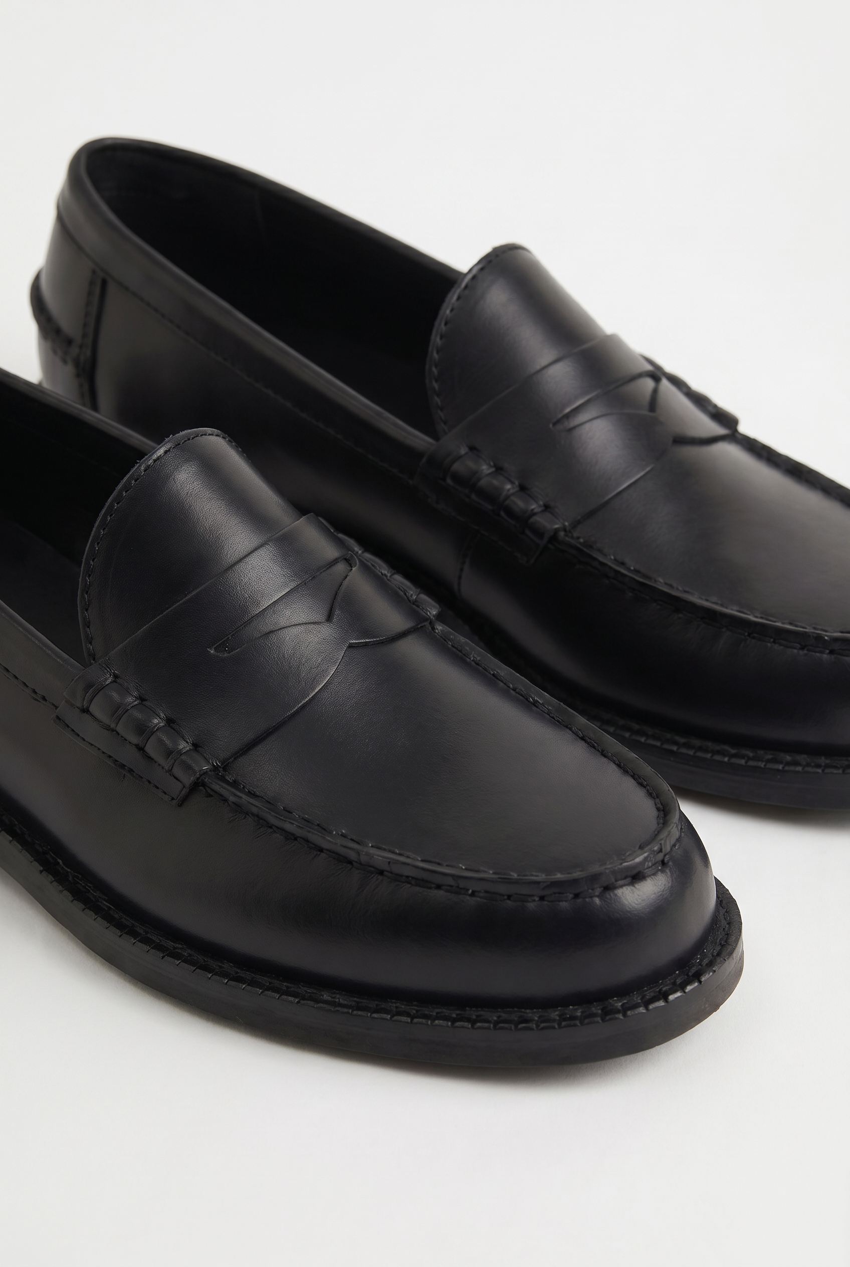 Calzoria siyah parlak deri penny loafer elbise ayakkabı