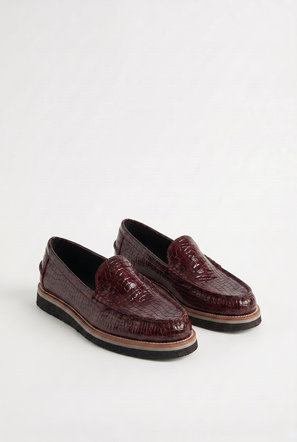 Calzoria bordo kroko kabartma rugan loafer krep taban