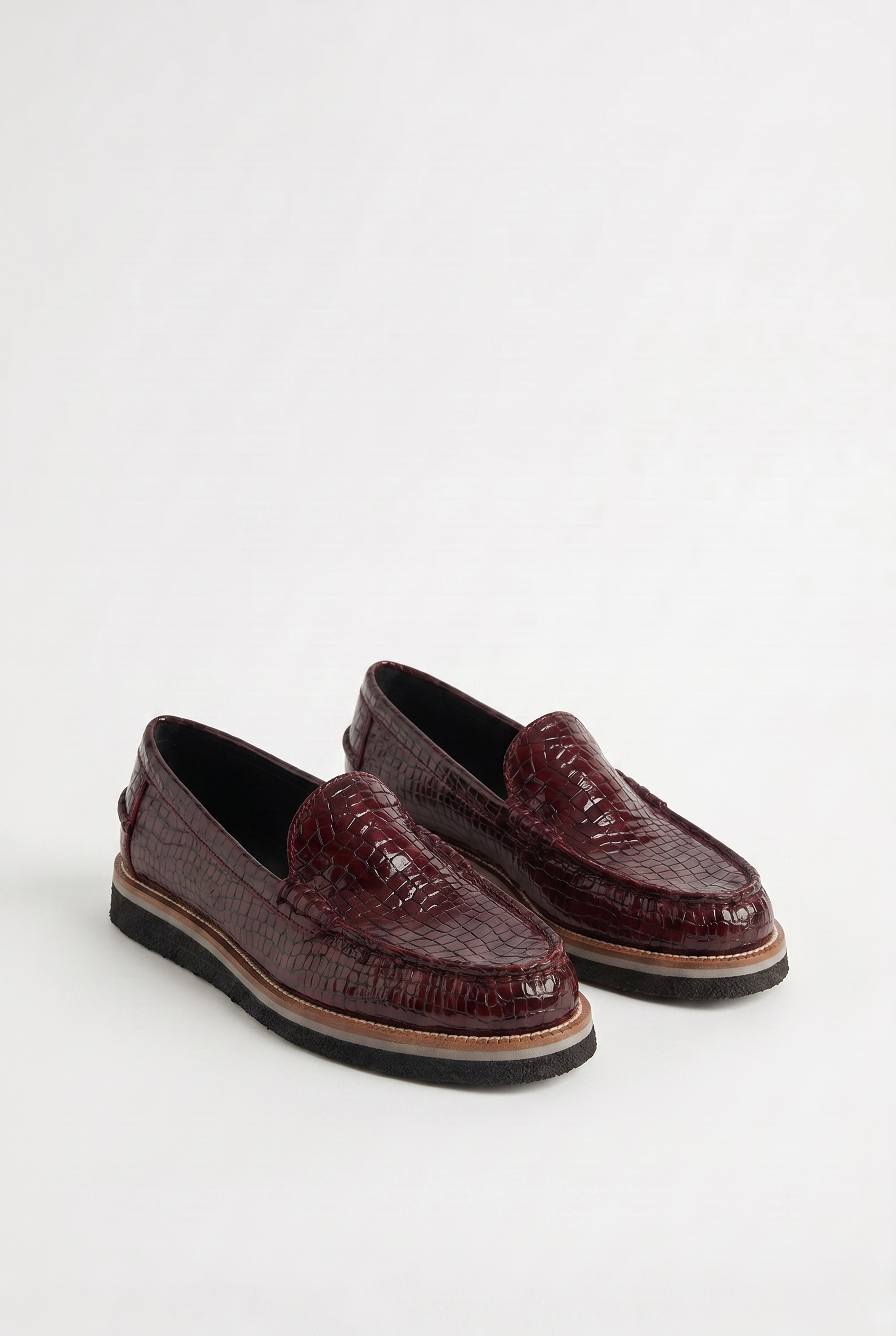 Calzoria bordo kroko kabartma rugan loafer krep taban