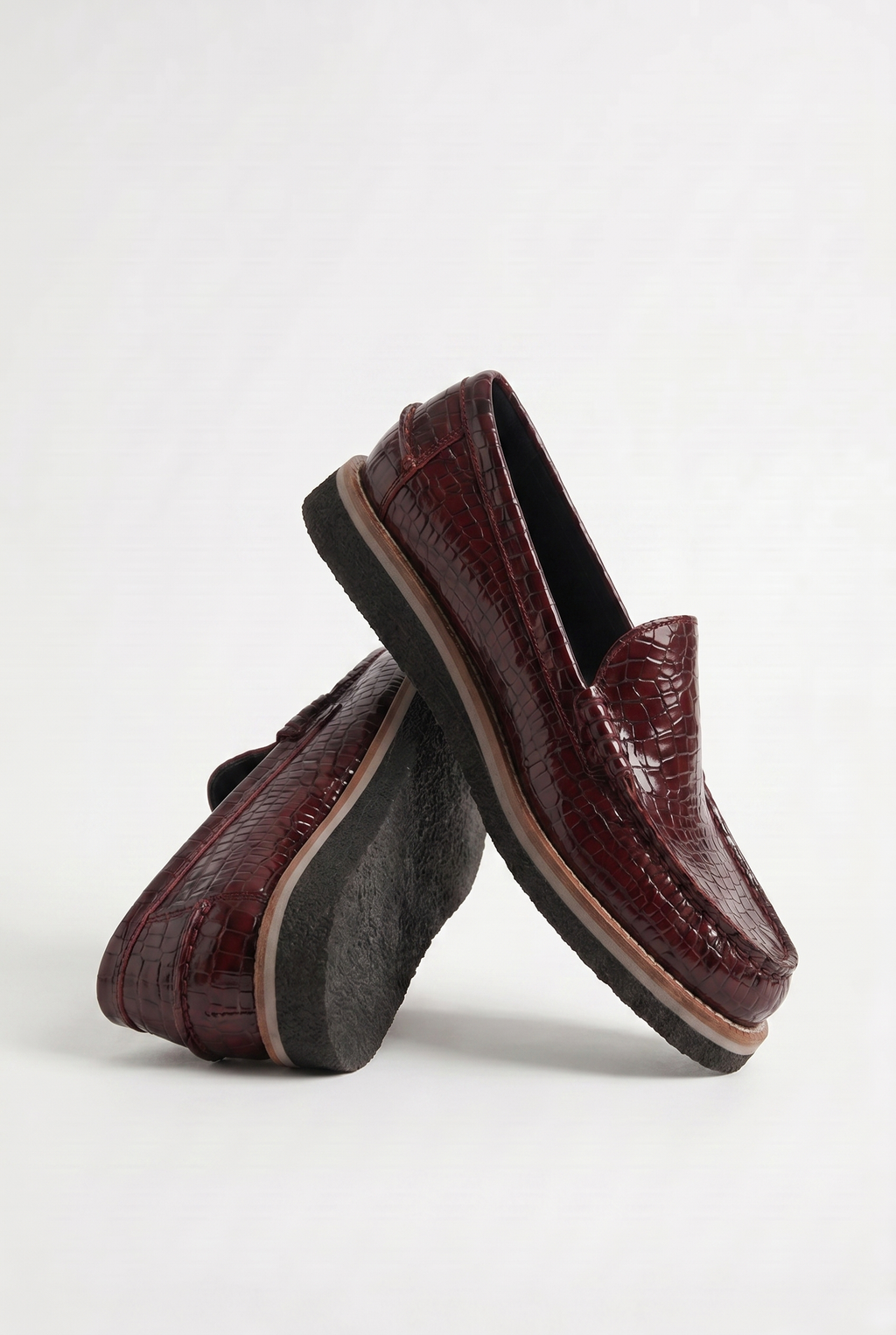 Calzoria bordo kroko kabartma rugan loafer krep taban
