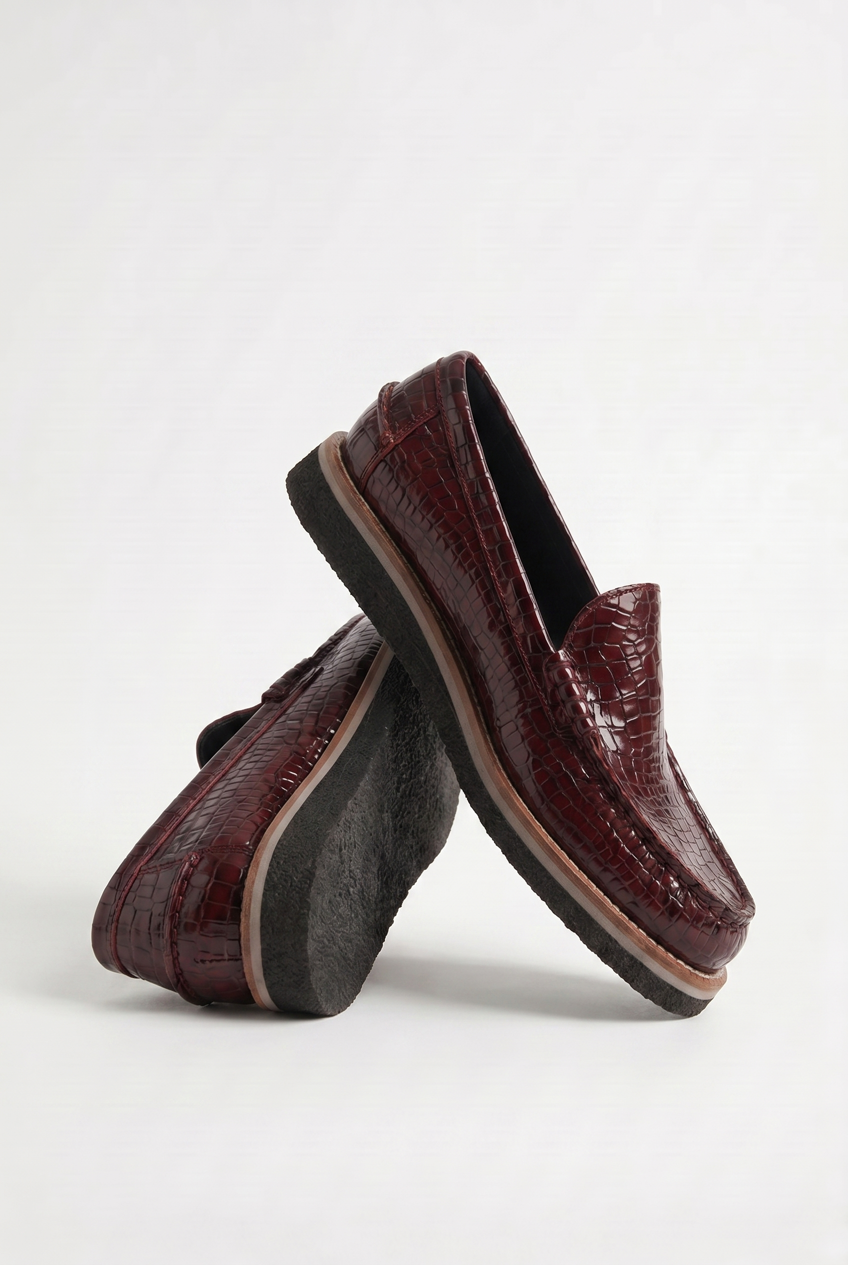 Calzoria bordo kroko kabartma rugan loafer krep taban